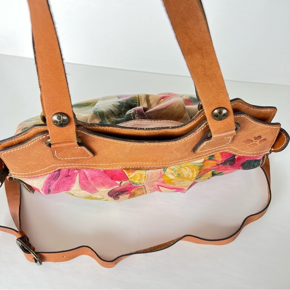 PATRICIA NASH Multicolor Painted Floral Tan Leather Distressed Tote Satchel - Picture 9 of 15